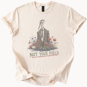 Stylish Stork in Suit Graphic Tee with Flowers and Whimsical Touch